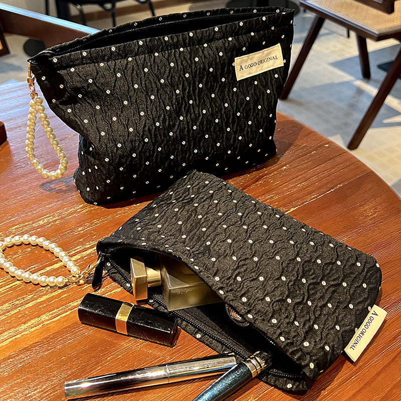 Polka Dot Black Sweet Storage Hand Portable Makeup Bag