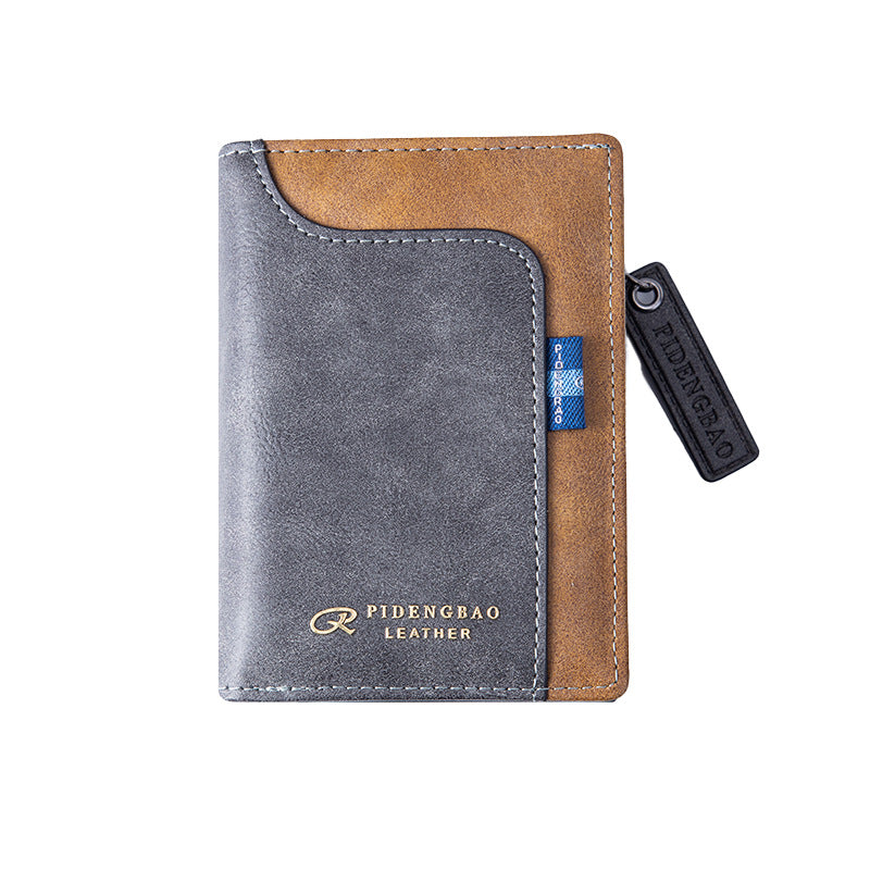 Men's Large Capacity Vertical Leather Stitching Zipper Cash Bags