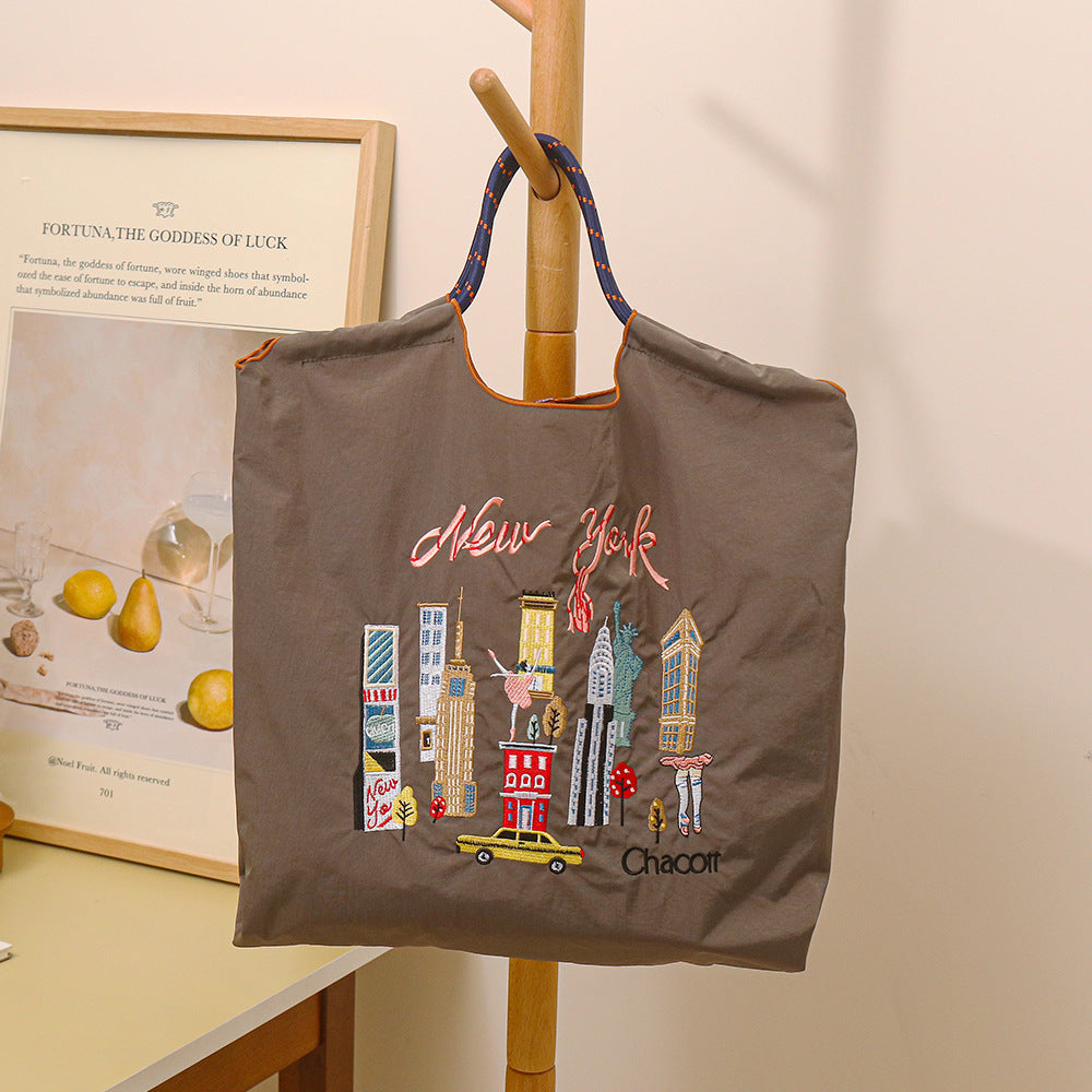 Nylon Embroidered Fashion Niche Large Capacity One Shopping Bags