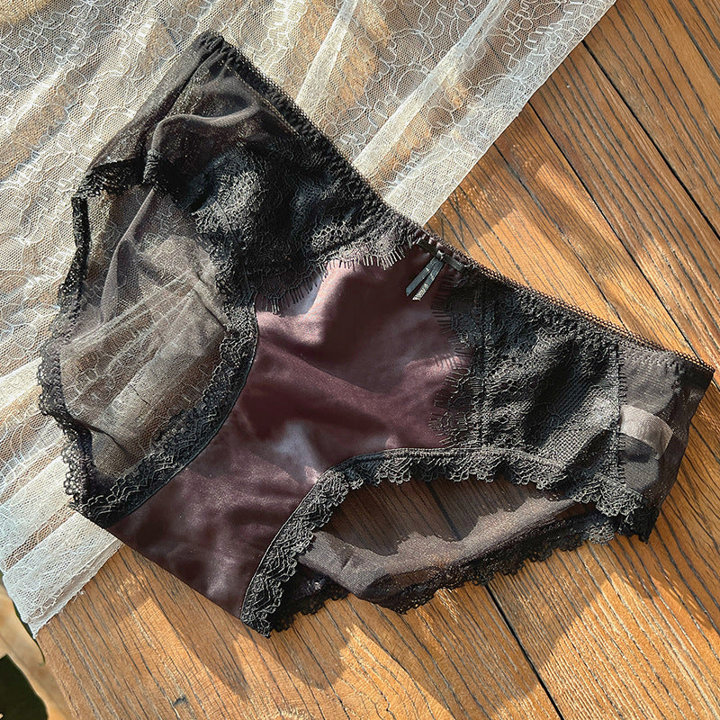 Women's Satin Sexy Lace Underwear Hot Mesh Breathable Panties