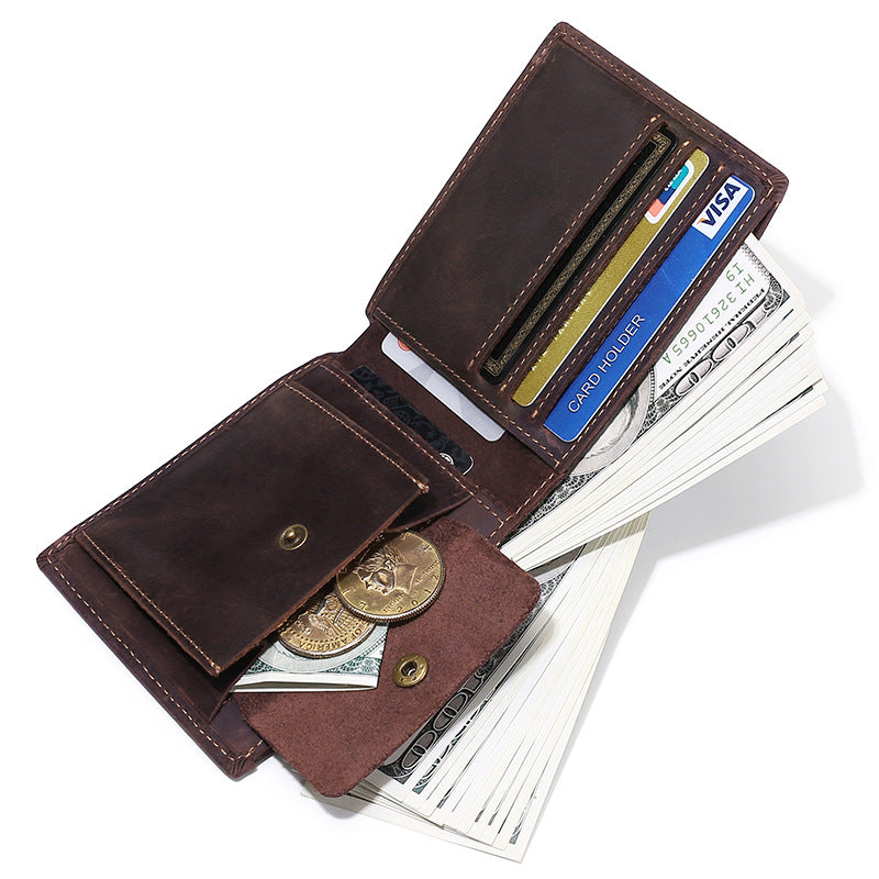 Men's Vintage Crazy Horse Leather Swiping Oil Men's Wallets