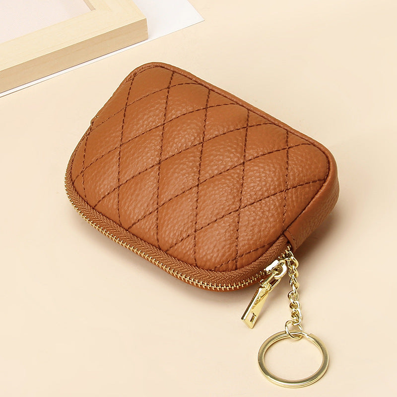 Women's First Layer Cowhide Zipper Fashion Diamond Coin Purses