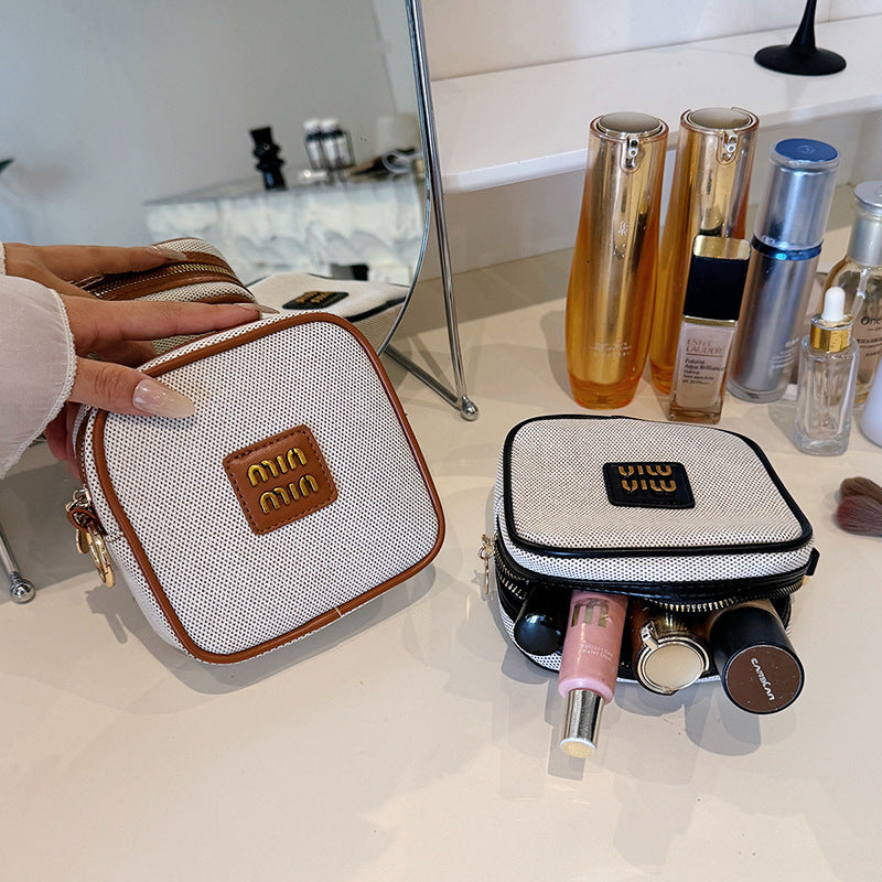 Metal Label Retro Canvas Portable Storage Makeup Bag