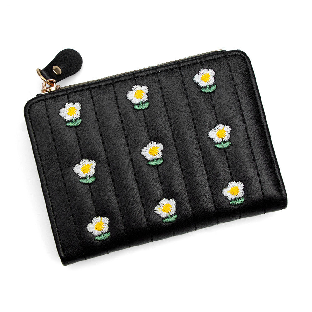 Women's Korean Style Cute Embroidered Simple Short Two Ladies Wallet