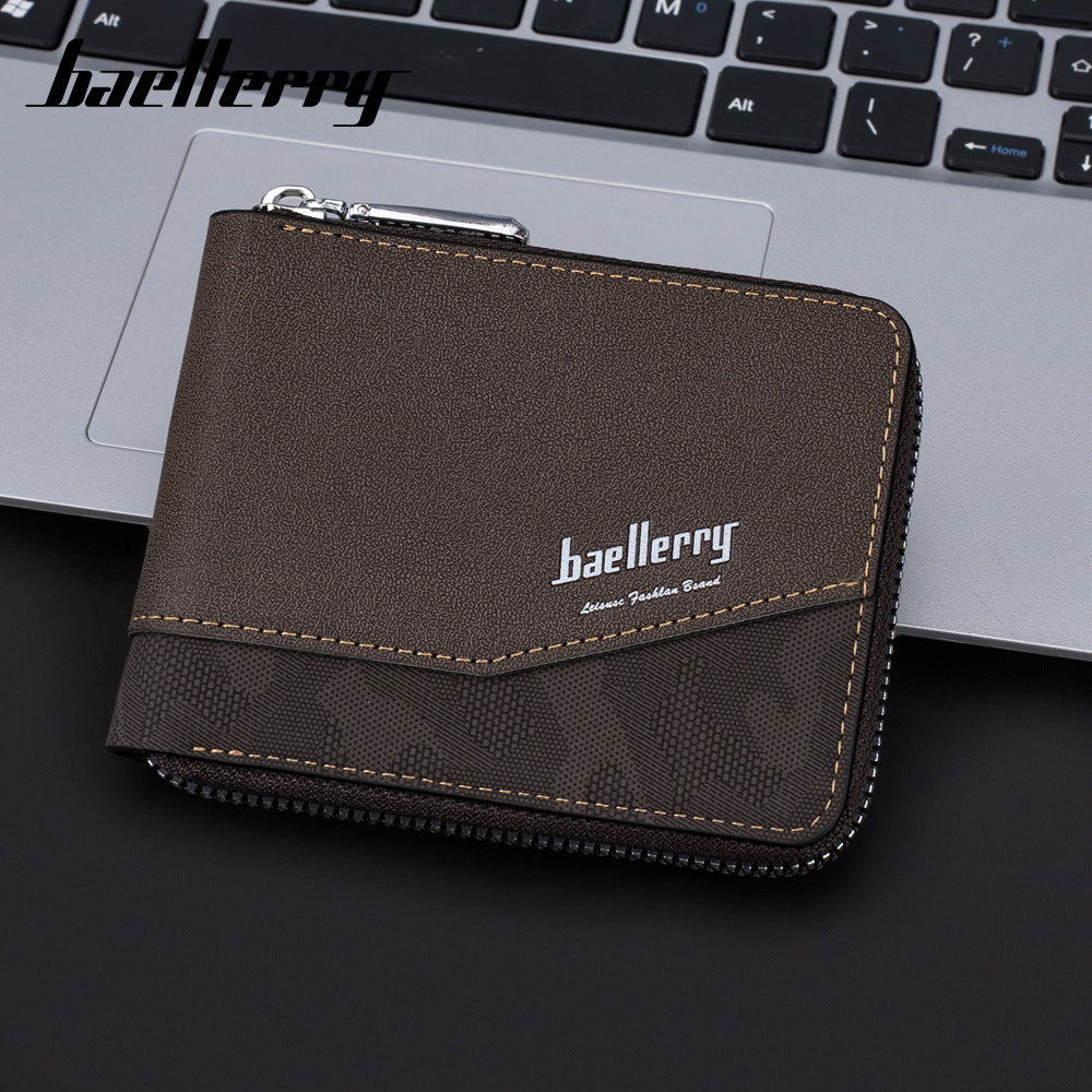 Men's Retro Short Zipper Contrast Color Ticket Men's Wallet
