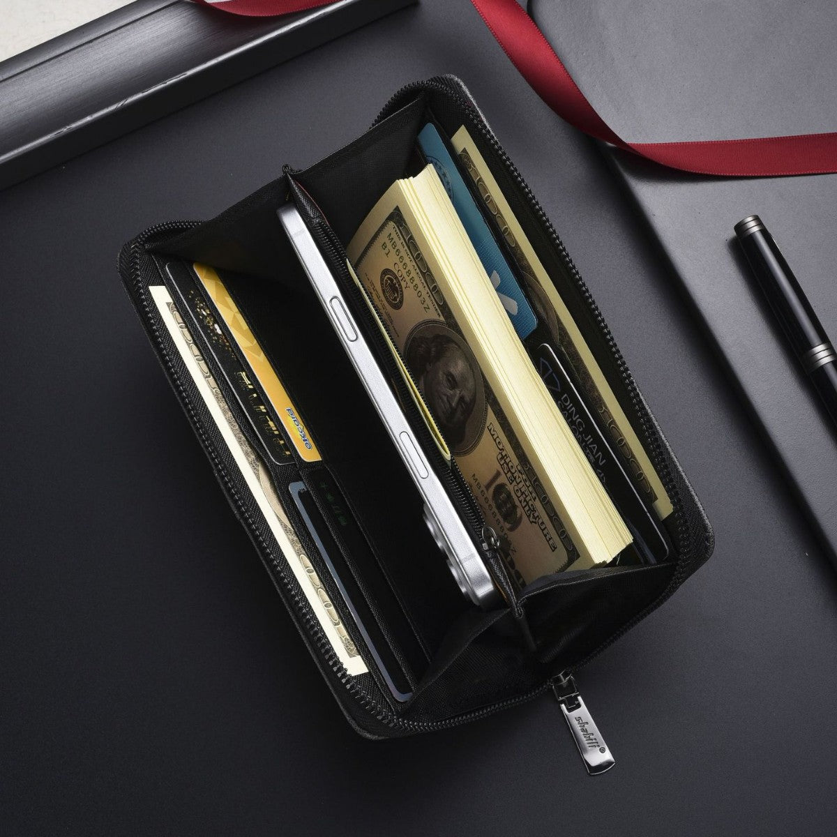 Men's Long Leather Vintage Male Portable Cell Phone Bags