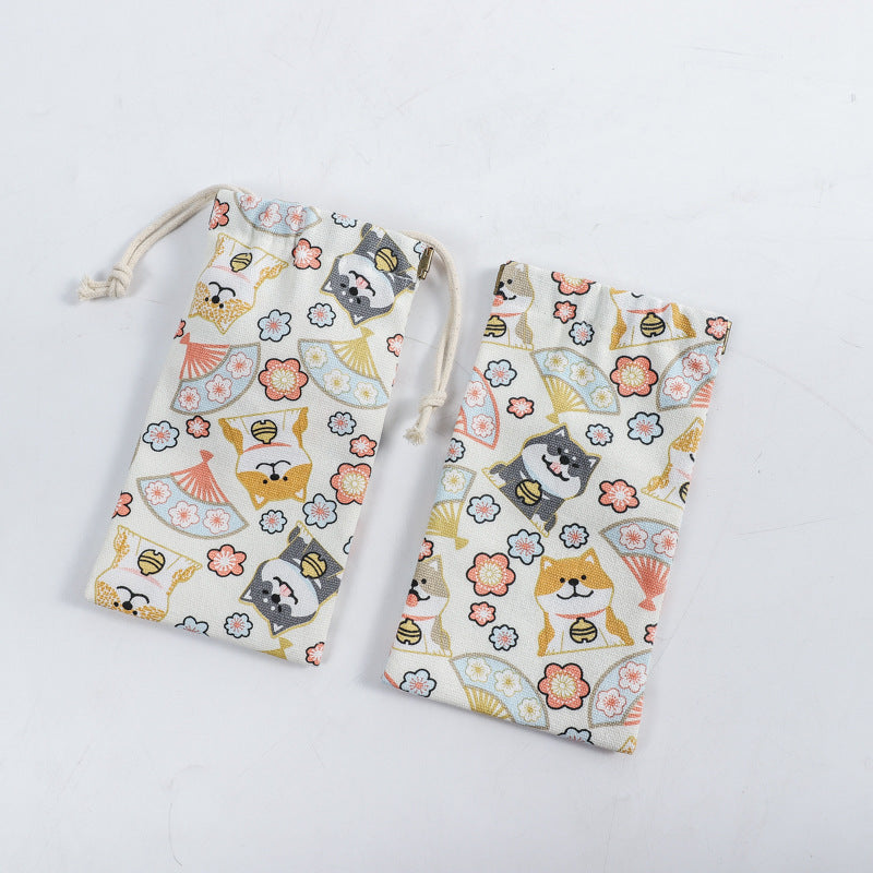 Portable Printing Canvas Jewelry Drawstring Pocket Coin Purses