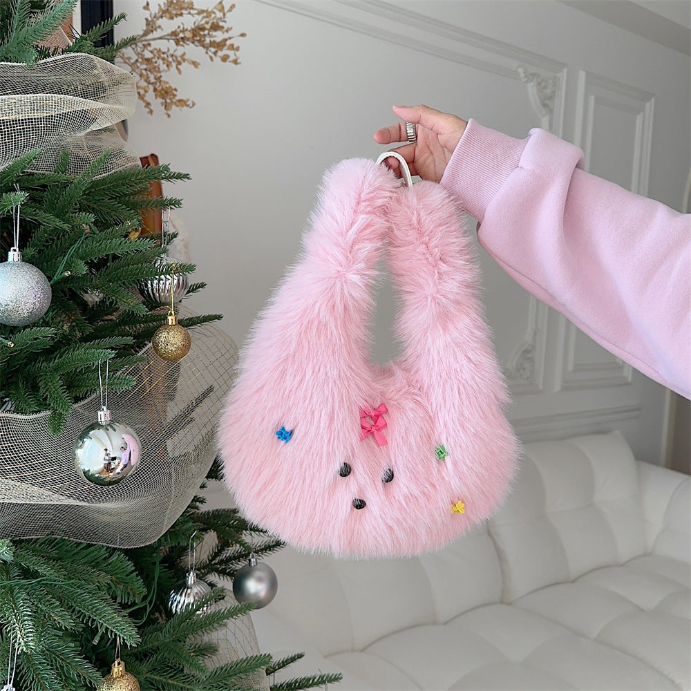 Winter Cute Fashion Plush Puppy Shopping Handbags