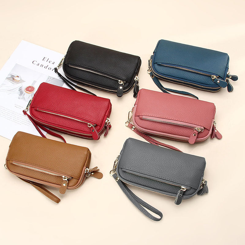 Women's Layer Leather Large Capacity Zipper Mobile Fashion Long Phone Bags