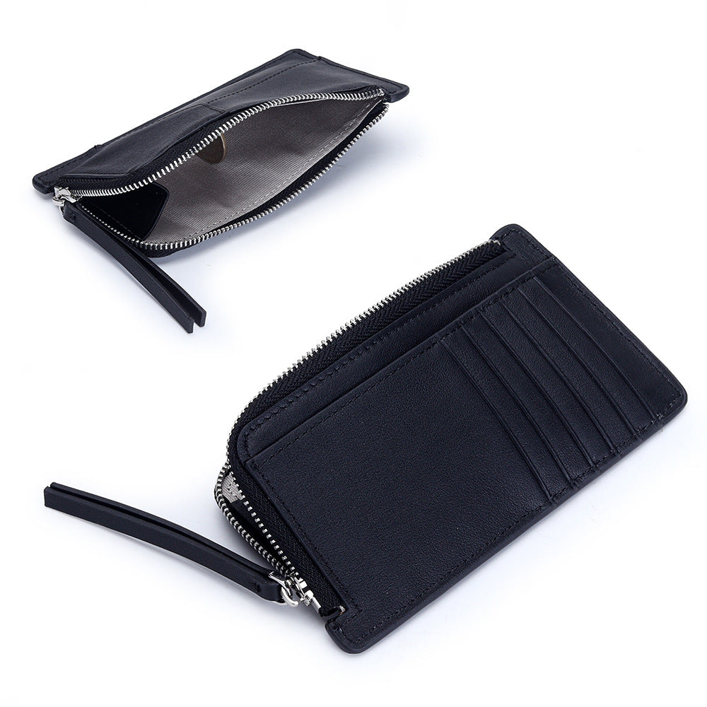 Women's Layer Cowhide Stitching Multiple Slots Zipper Coin Purses