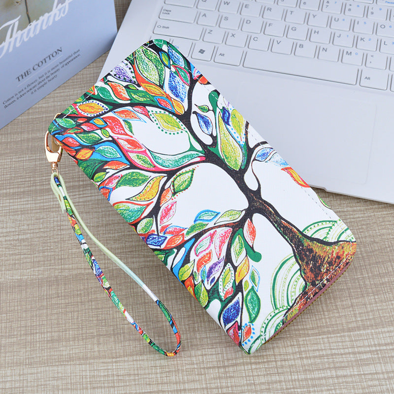 Women's Zipper Soft Leather Fashion Cross Print Ladies Wallet