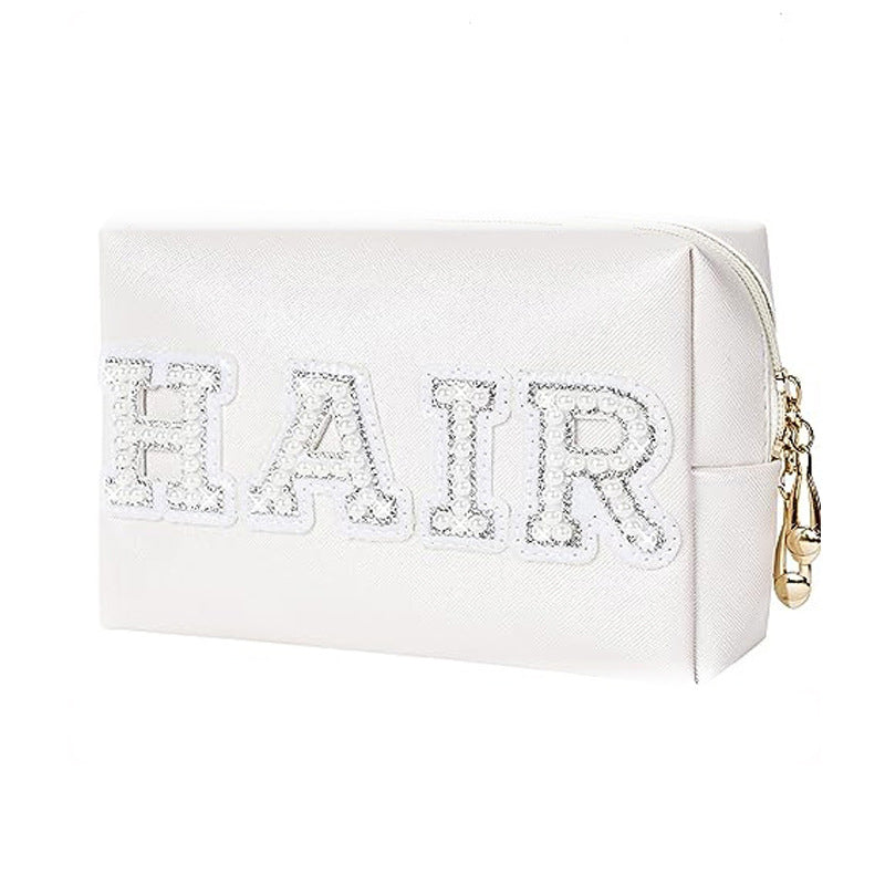 Pearl Lettered Make-up Storage Octagonal Portable Makeup Bag