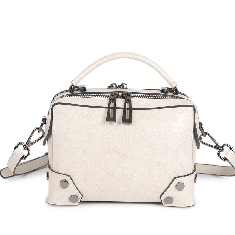 Women's Oil Wax Pure Genuine Leather Fan Shoulder Bags