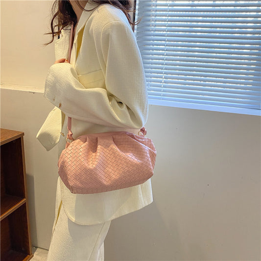 Women's Woven Cloud Solid Color Pleated Trendy Shoulder Bags