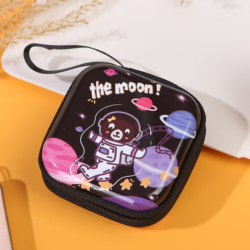 Children's Tinplate Creative Cartoon Earphone Zipper Data Cable Coin Purses