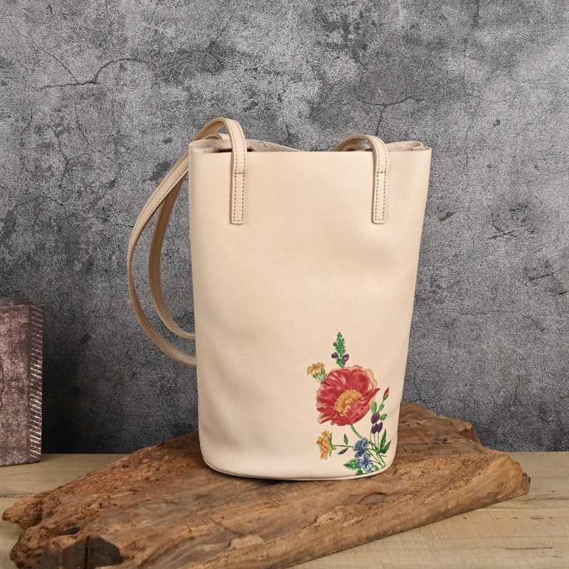 Layer Cowhide Idle Style Artistic Retro Printing Women's Messenger Bag