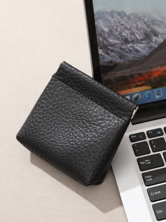 Unisex Imitation Leather Litchi Pattern Clip Mouth Pocket Coin Purses