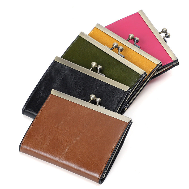 Women's First Layer Oil Wax Leather Sleeve Card Holder