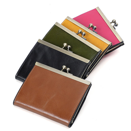 Women's First Layer Oil Wax Leather Sleeve Card Holder