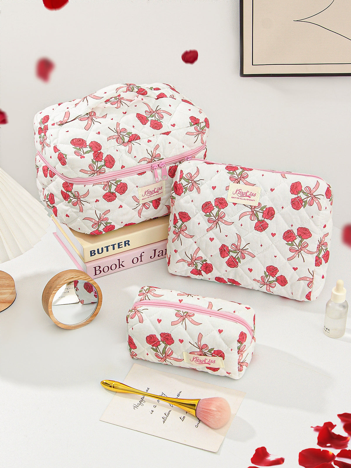 Love Heart Bow Portable Large Capacity Makeup Bag
