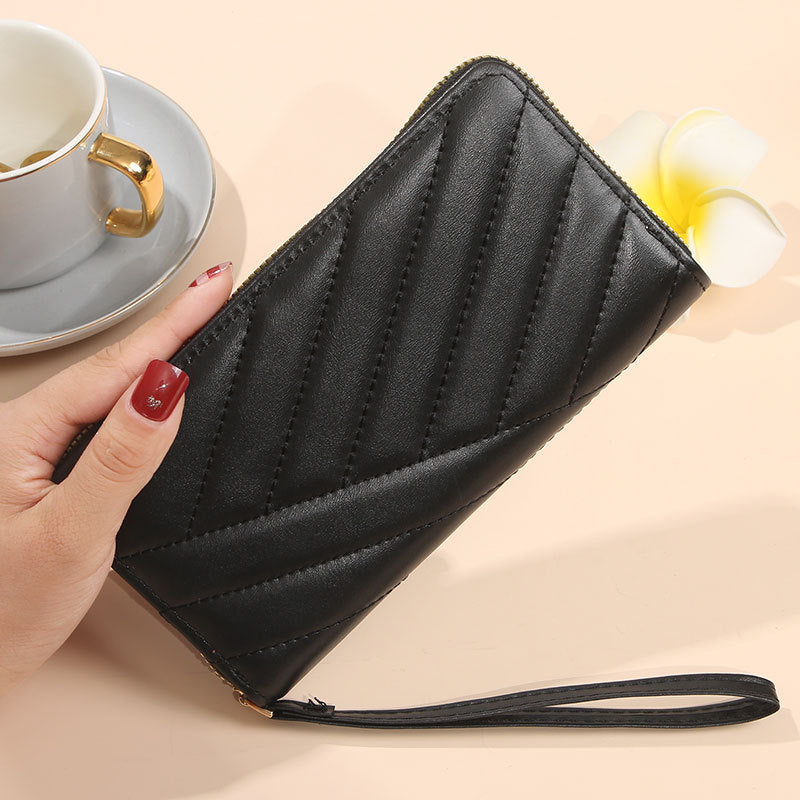 Women's Single Zipper Solid Color Simple Fresh Large Ladies Wallet