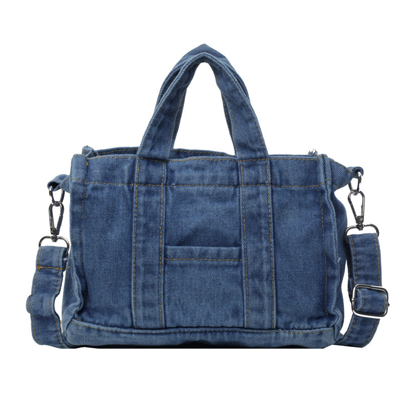 Retro Denim Canvas College Class Large Capacity Shopping Portable Women's Shoulder Bag