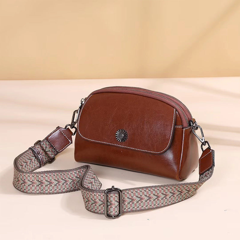 Women's Wax Cowhide Single Lady's Practical Simple Fashion Small Square Bags