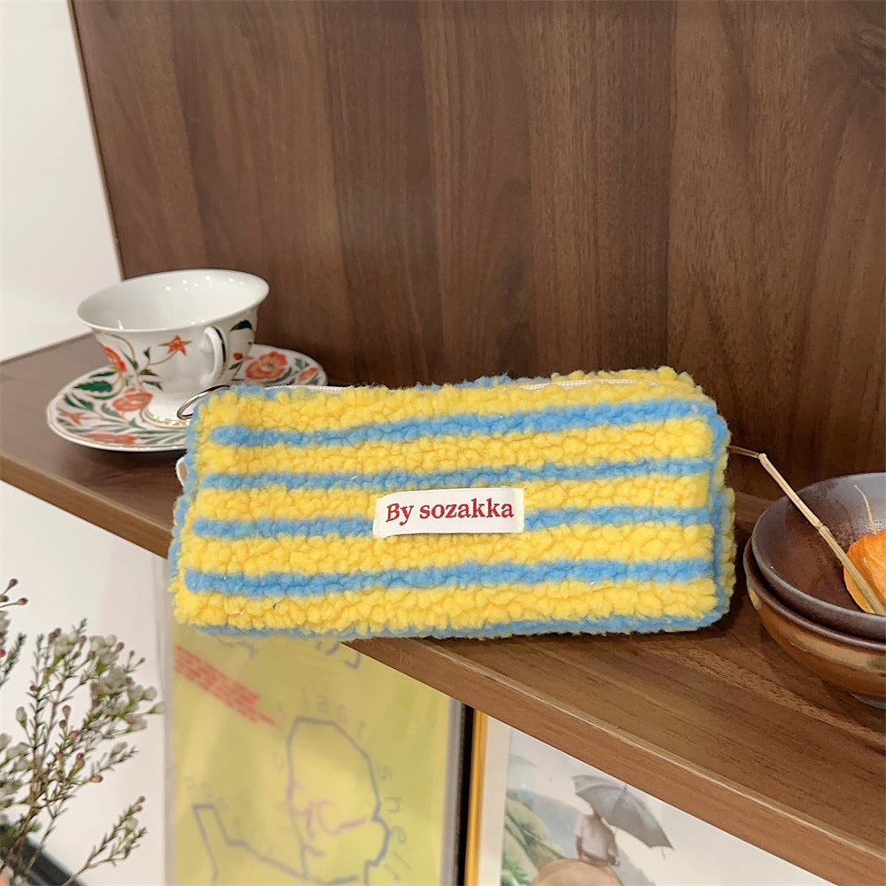 Plush Pencil Large Capacity Color Polka Cosmetic Bags