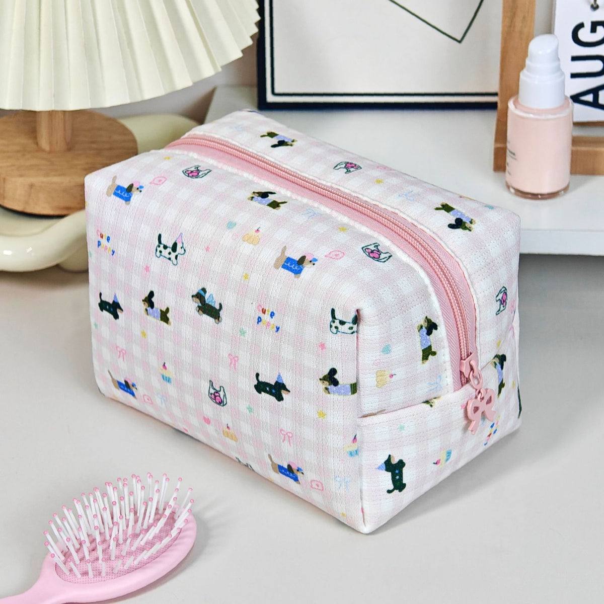 Bear Printing Vertical Large Capacity Portable Pillow Cosmetics Makeup Bag
