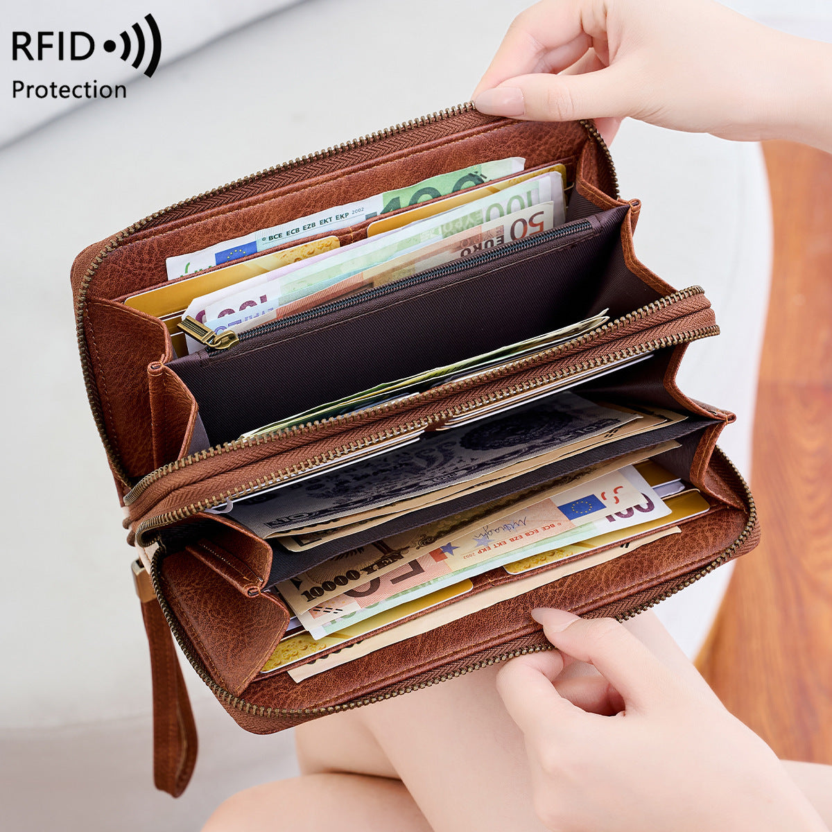 Women's & Men's Contrast Color Long Retro Large Capacity Ladies Wallet
