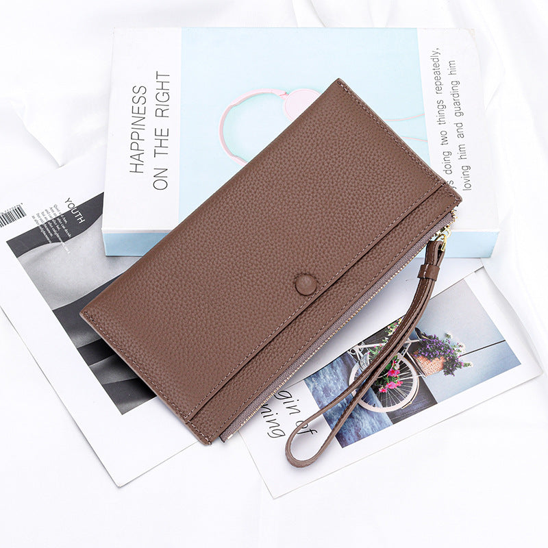 Women's Leather Hand-held Zipper Mobile Large Capacity Bags