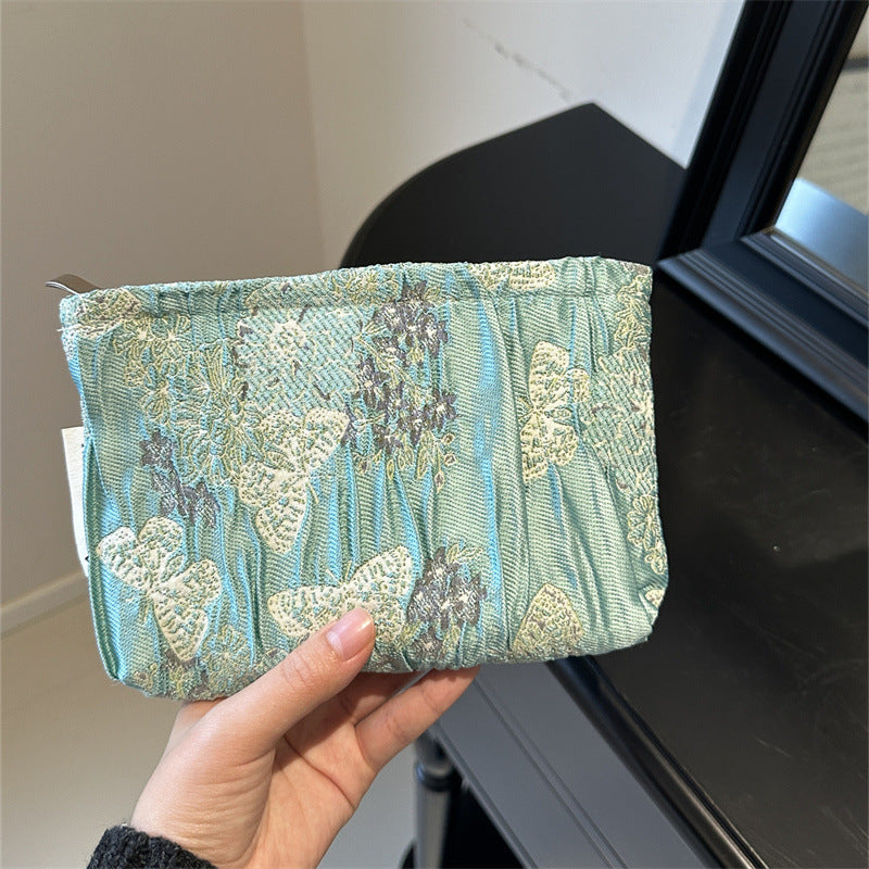 Butterfly Three-dimensional Relief Pleated Print Portable Makeup Bag