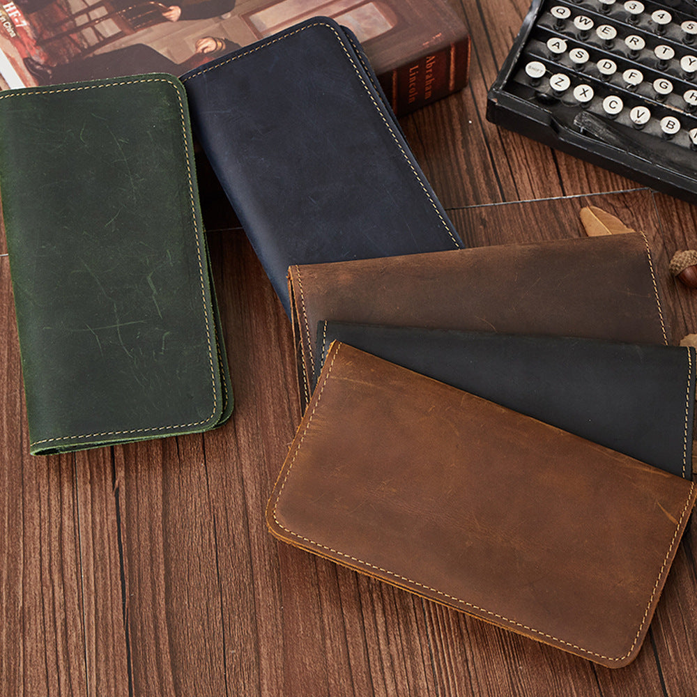 Men's Leather For Man Retro Crazy Horse Long Card Holder