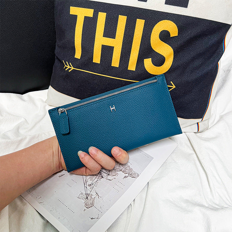 Women's First Layer Cowhide Long Clutch Genuine Leather Simple Ladies Wallet