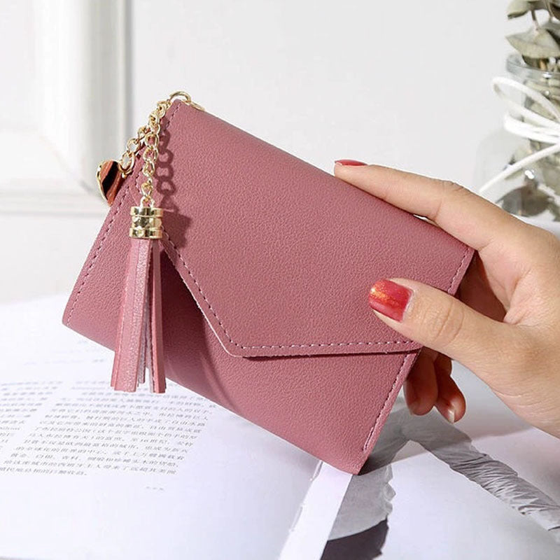 Korean Style Simple Three-fold Short Mini Folding Tassel Ladies Wallet