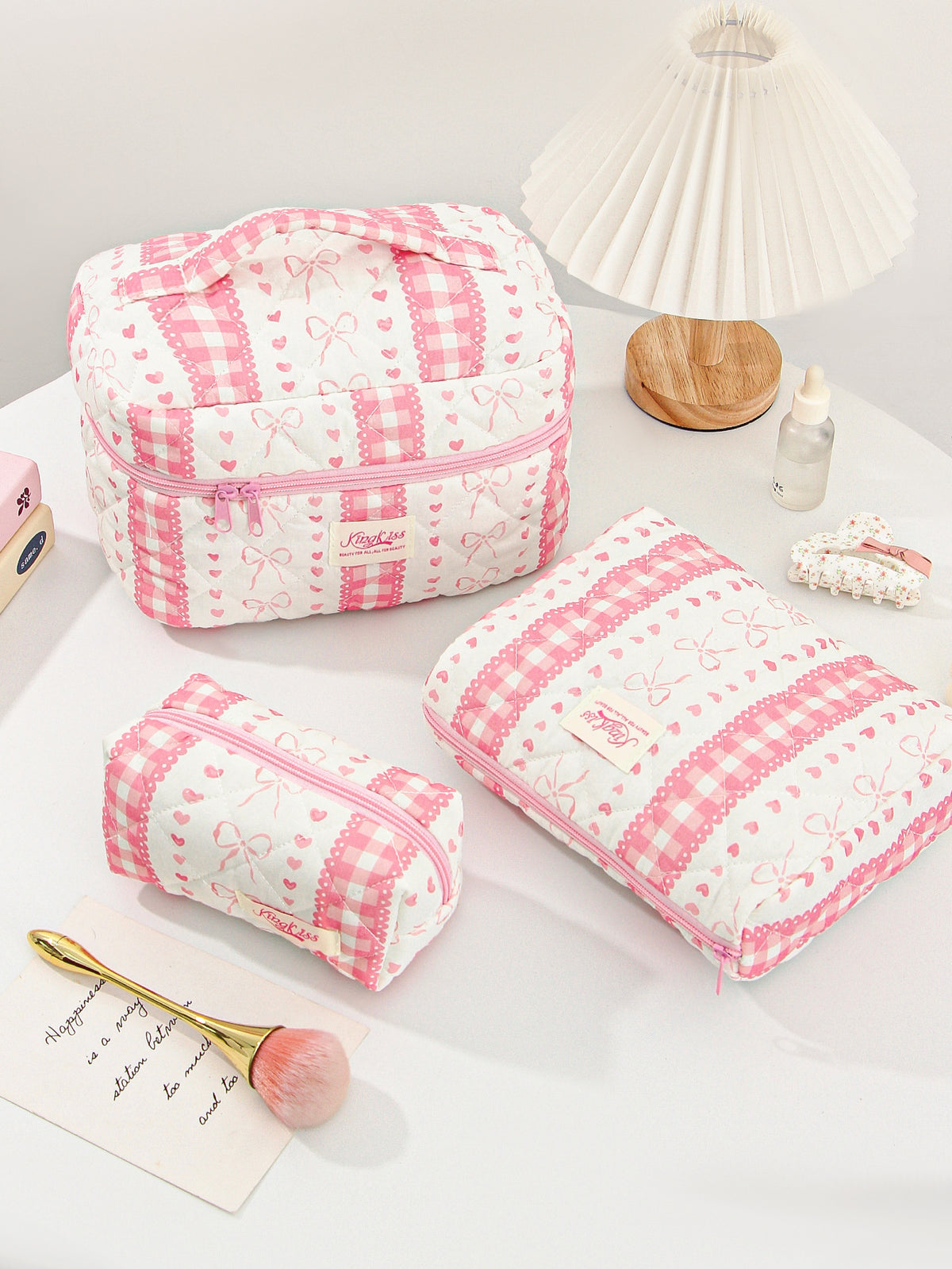 Love Heart Bow Portable Large Capacity Makeup Bag