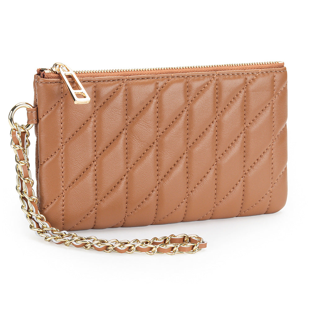 Women's Sheepskin Classic Style Clutch Diamond Chain Storage Leather Bags