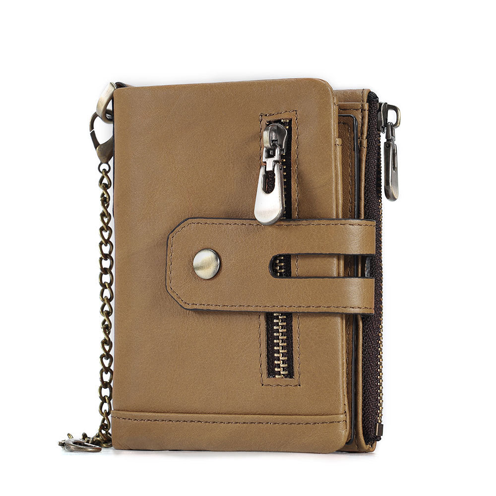 Men's Vintage Multiple Slots Large Capacity With Chain Genuine Leather Card Holder