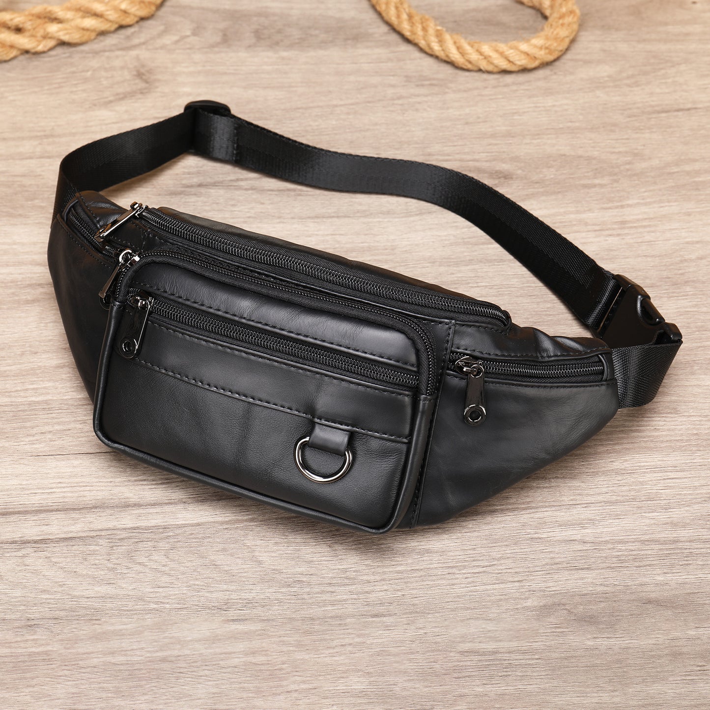 Men's Business Sheepskin Pocket Black Mobile Leisure Men's Waist Packs