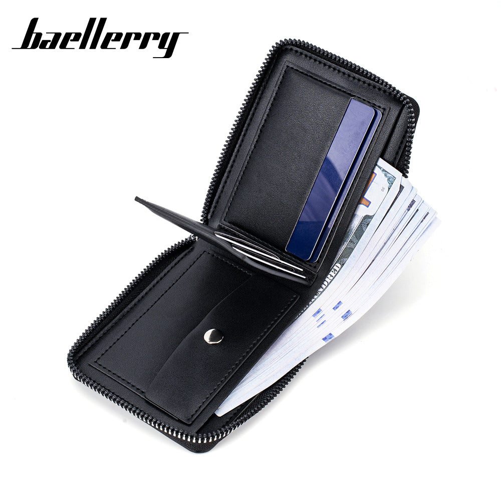 Men's Retro Short Zipper Contrast Color Ticket Men's Wallet