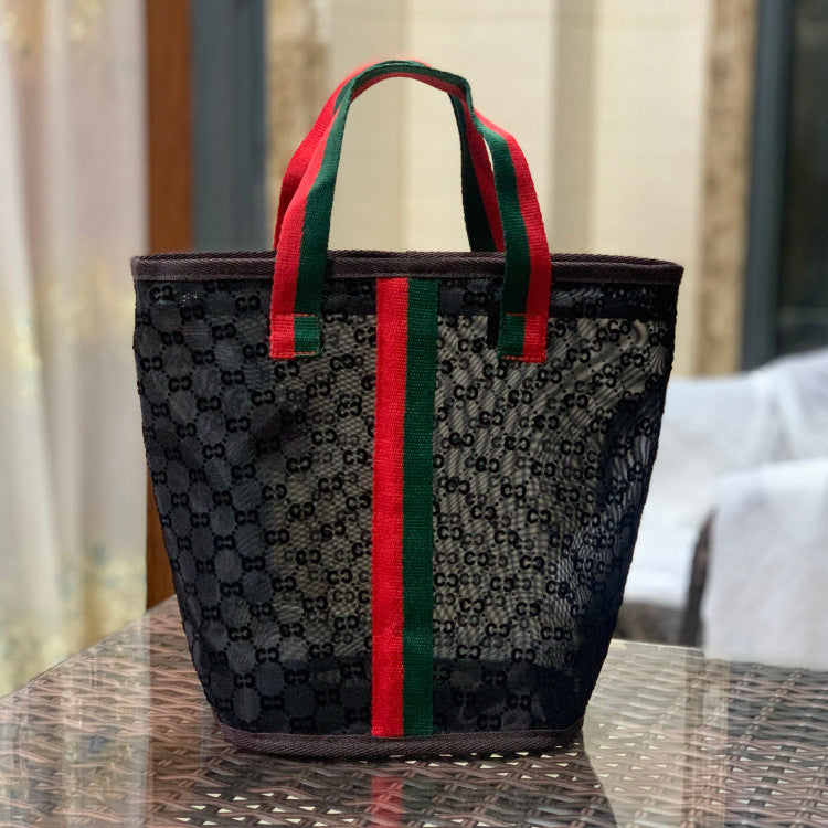 Fog Flower Korean Mesh Flocking Large Capacity Portable Bags