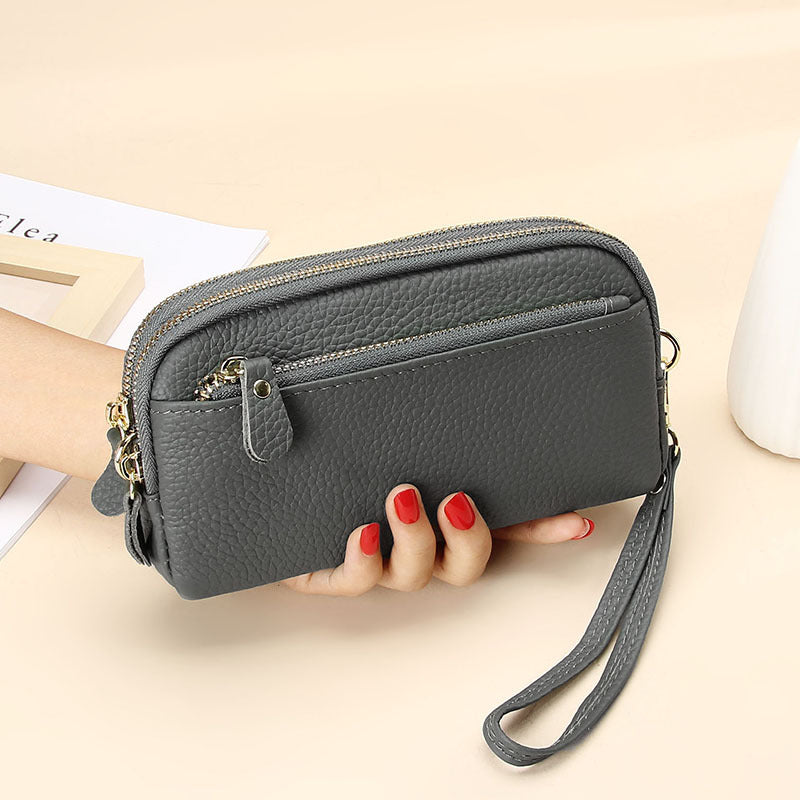 Women's Layer Leather Large Capacity Zipper Mobile Fashion Long Phone Bags