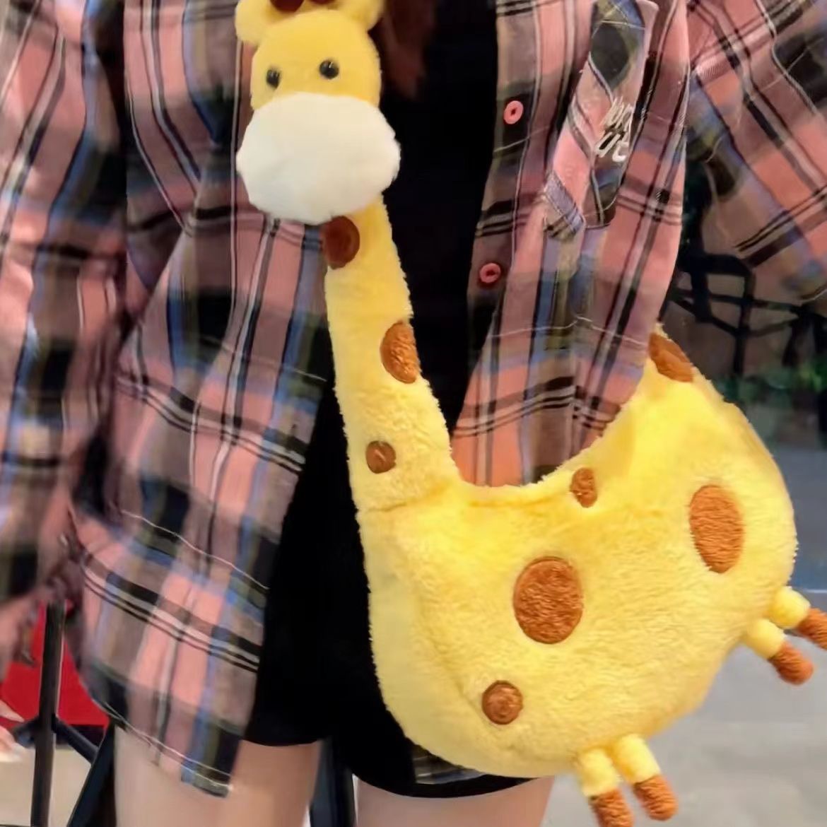 Cartoon Cute Giraffe Plush Korean Sweet Girly Three-dimensional Women's Shoulder Bag