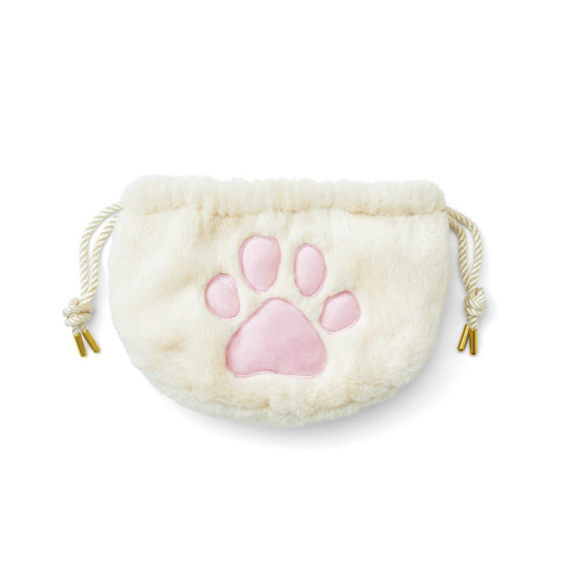 Cute Cat's Paw Storage Size Drawstring Plush Makeup Bag