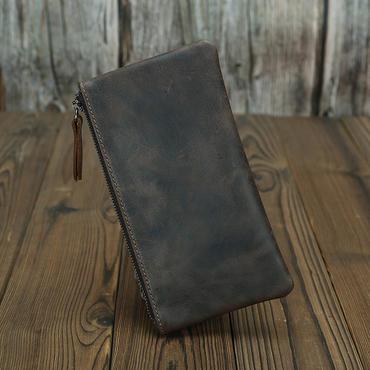 Women's & Men's Minimalist Crazy Horse Leather Long Retro Purses