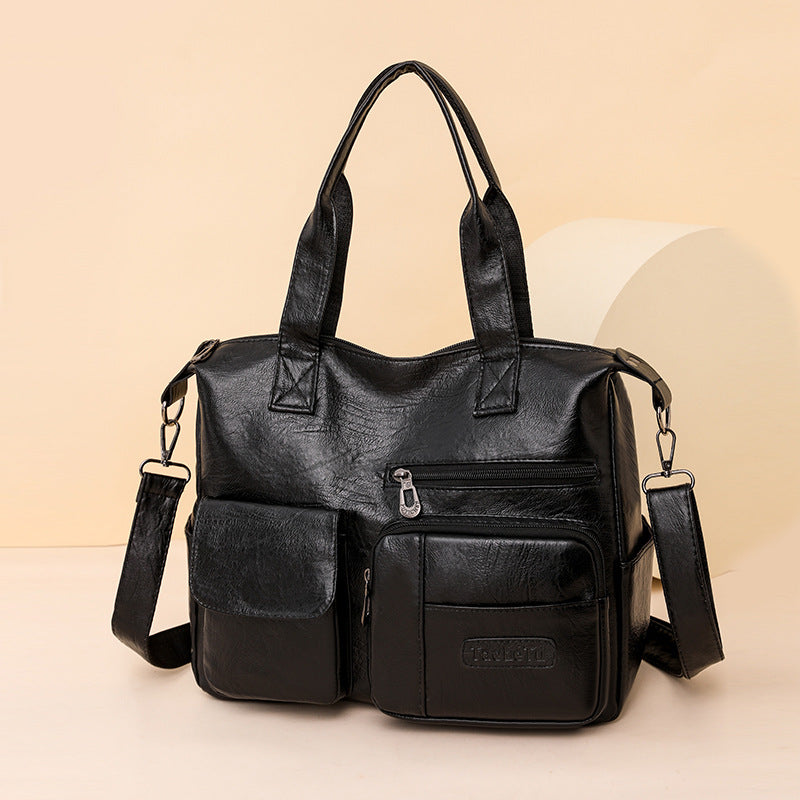 Portable Business Lychee Pattern Retro Large Women's Messenger Bag