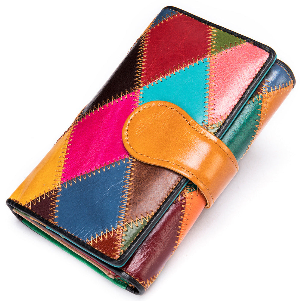 Women's Lady Long Colored Mosaic Zipper Genuine Ladies Wallets