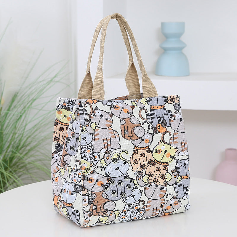 Women's Cartoon Kitten Canvas Large Capacity Retro Handbags