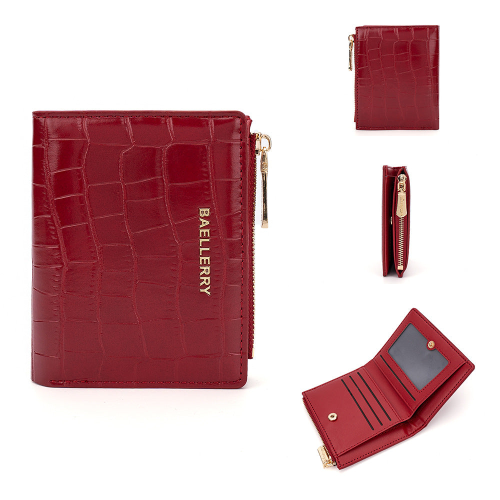 Women's Short Stone Pattern Two-fold Zipper Fashion Ladies Wallets