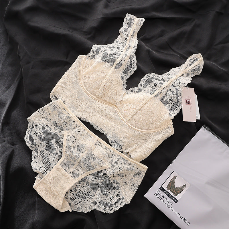 Home High Luxury All Lace Thin Sexy Wireless Lingerie Sets